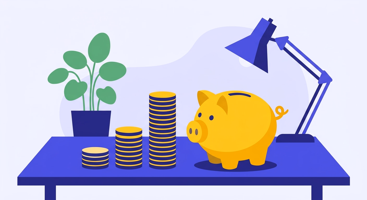 Illustration d'une tirelire et de piles de pièces de tailles différentes, symbole de budgets comparés