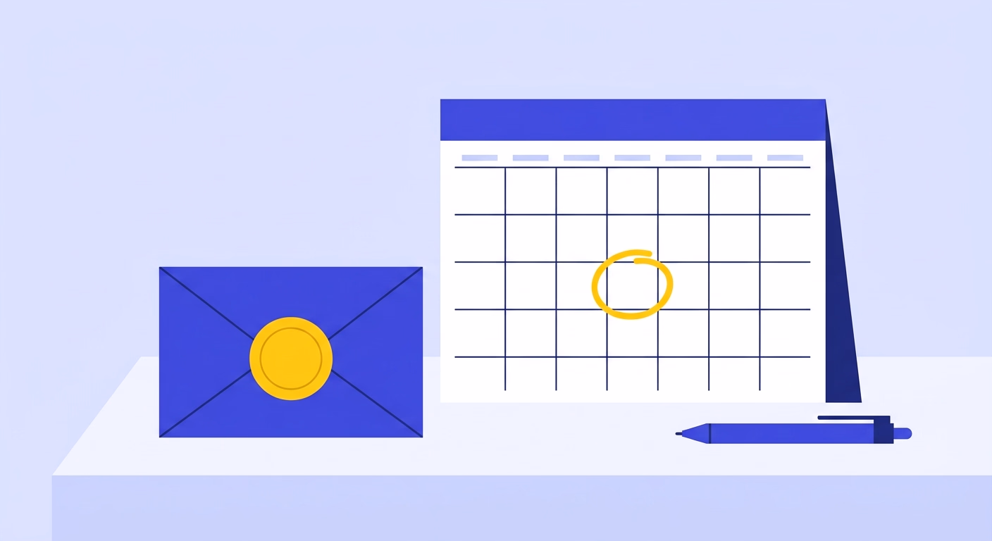 Illustration d'une enveloppe de lettre recommandée posée près d'un calendrier, symbole du préavis de résiliation