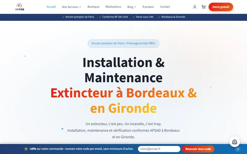 Capture de la page d'accueil du site FJ Fire (fj-fire.fr)