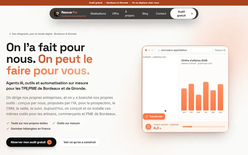 Capture de la page d'accueil du site Rescue Pro (rescuepro.fr)